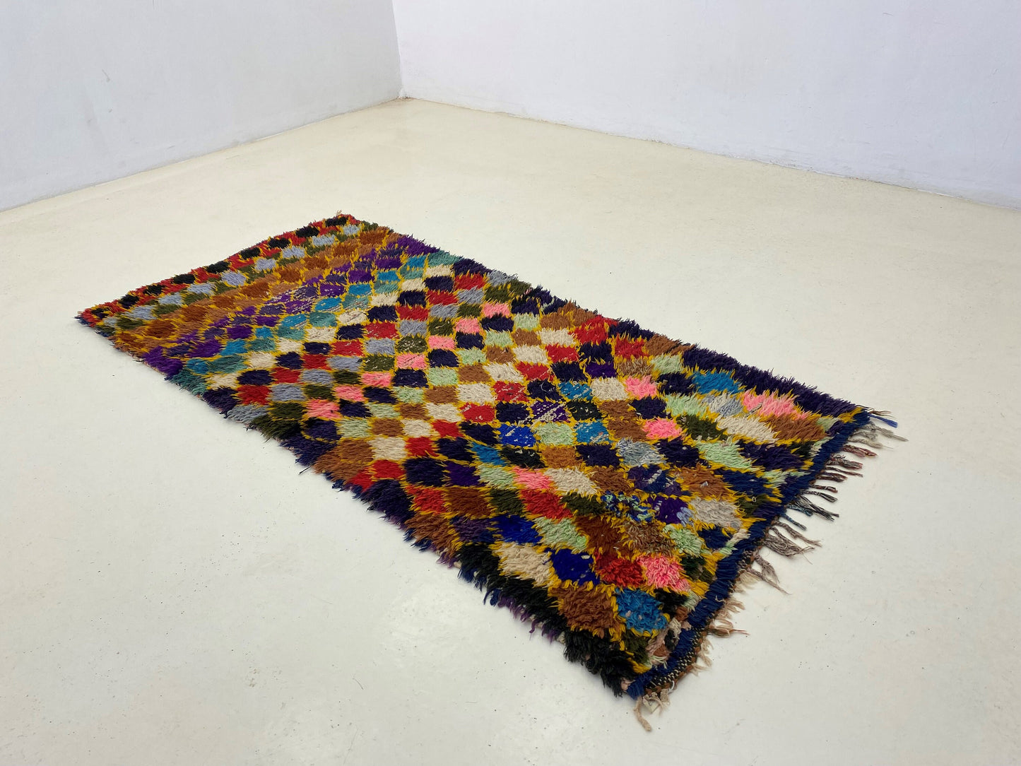 Small diamond area 3x6 rug, Moroccan vintage rugs.