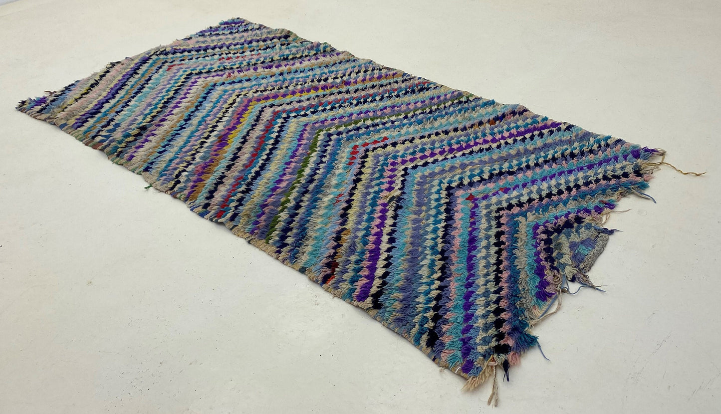 Checkered colorful 3x6 area rug. small Moroccan Berber rugs.