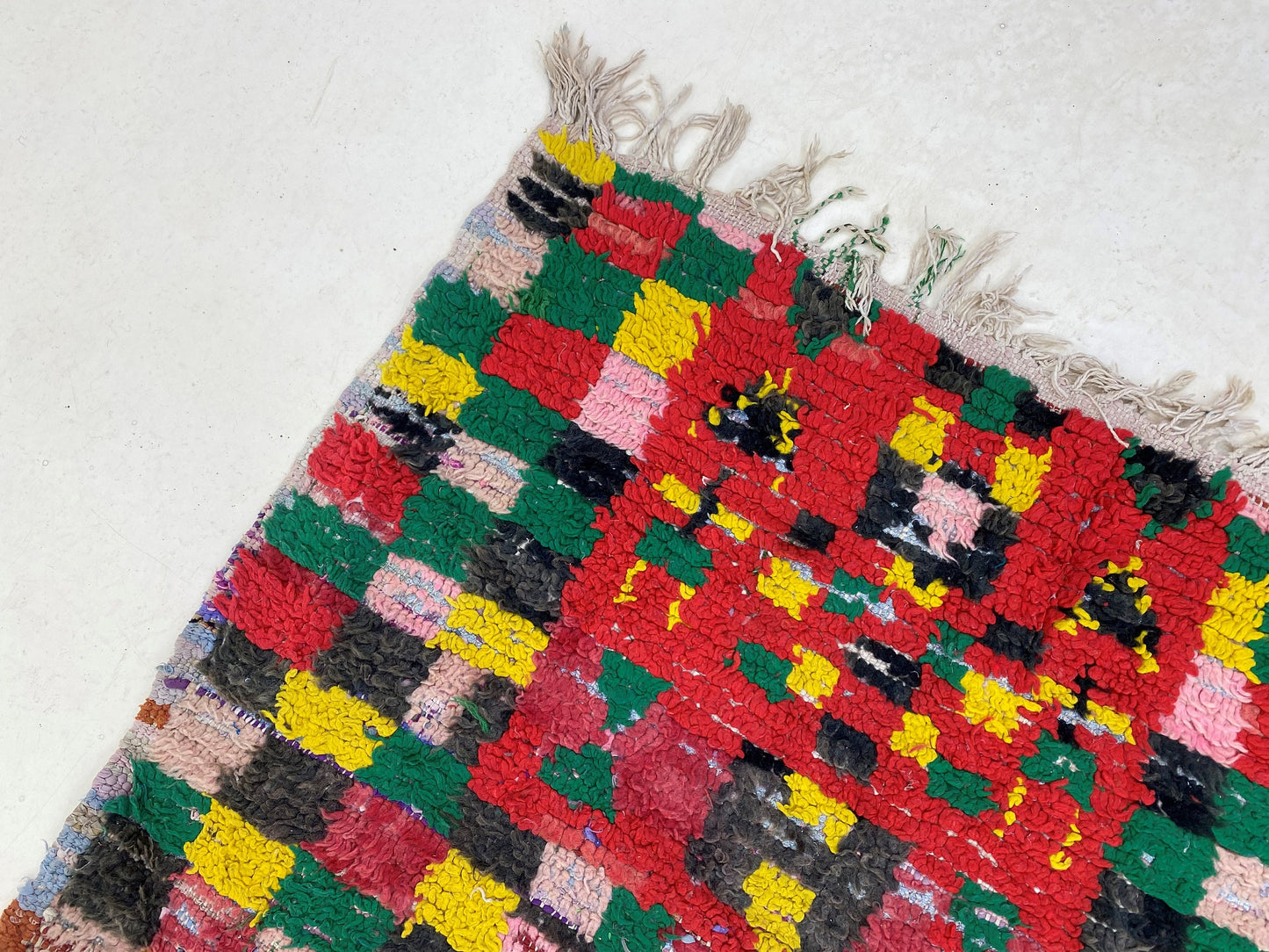 Narrow checkered runner, Moroccan vintage runner rug 3x8.5.