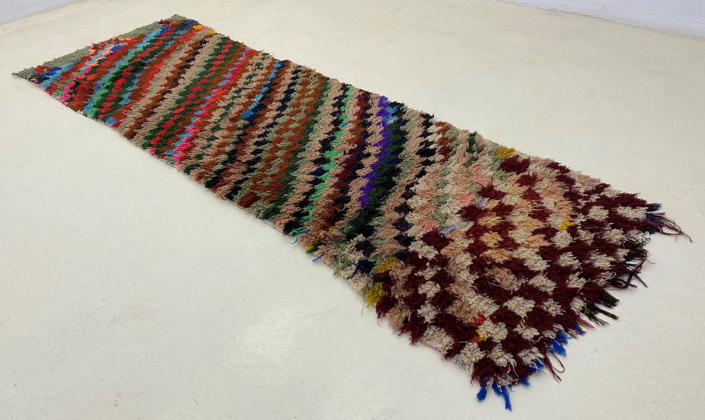 Tapis de couloir à carreaux colorés 2x8, tapis de couloir tissé marocain.