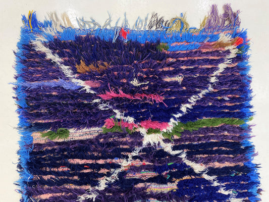 Small Moroccan colorful 3x5 rug, vintage bathroom rug.