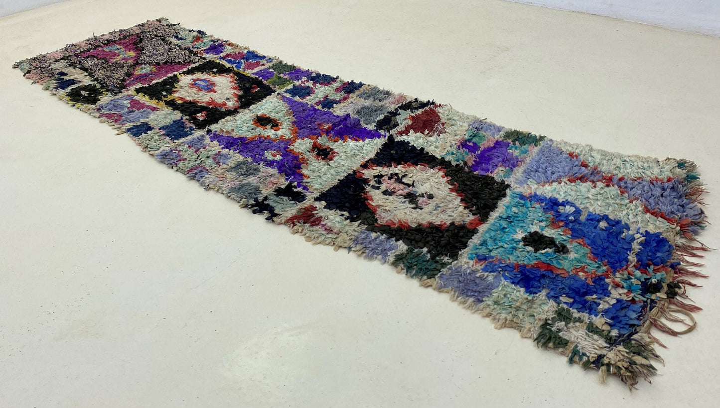Narrow vintage Moroccan 2x8 runner rug, Berber colorful rugs runner.