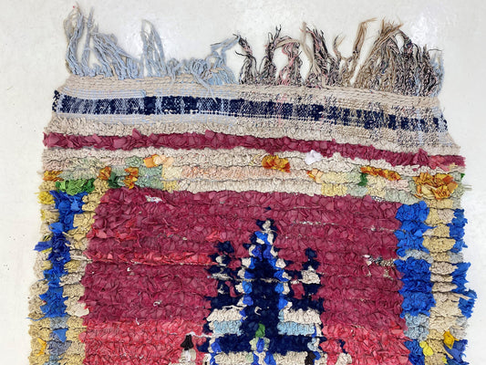 3x8 Colorful unique vintage runner, Moroccan Berber runner rug.