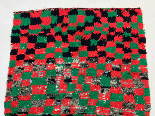 Small vintage 4x6 area rugs, colorful checkered faded rugs.