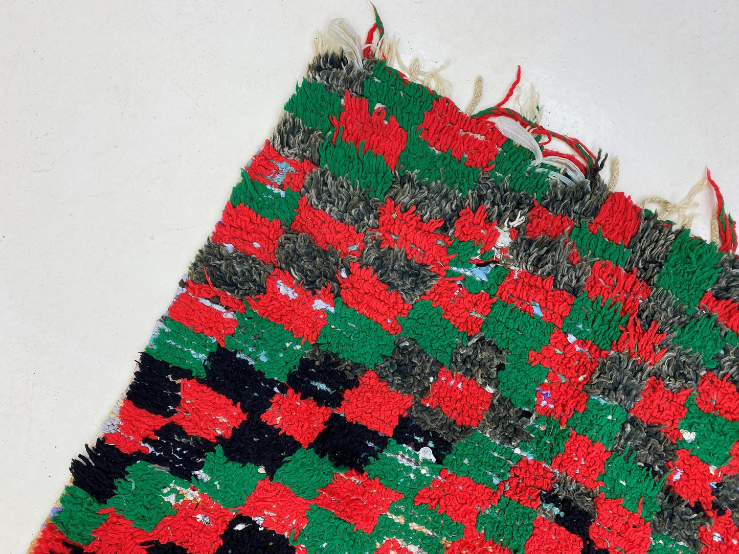 Small vintage 4x6 area rugs, colorful checkered faded rugs.