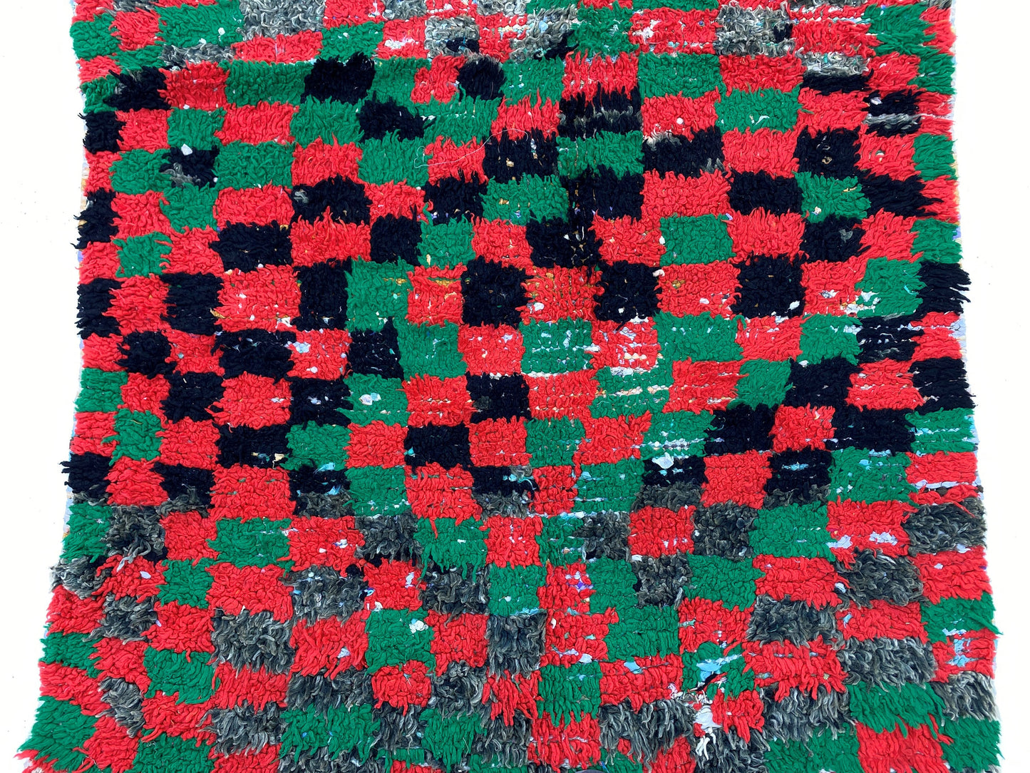 Small vintage 4x6 area rugs, colorful checkered faded rugs.