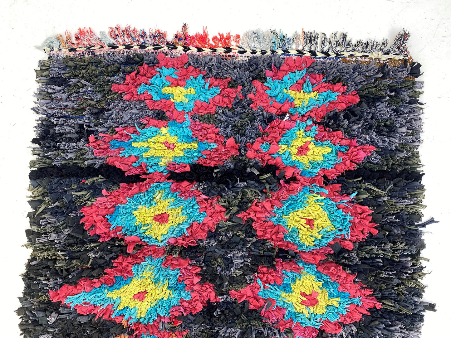 Moroccan colorful 3x9 runner rug, Berber diamond rug runner.