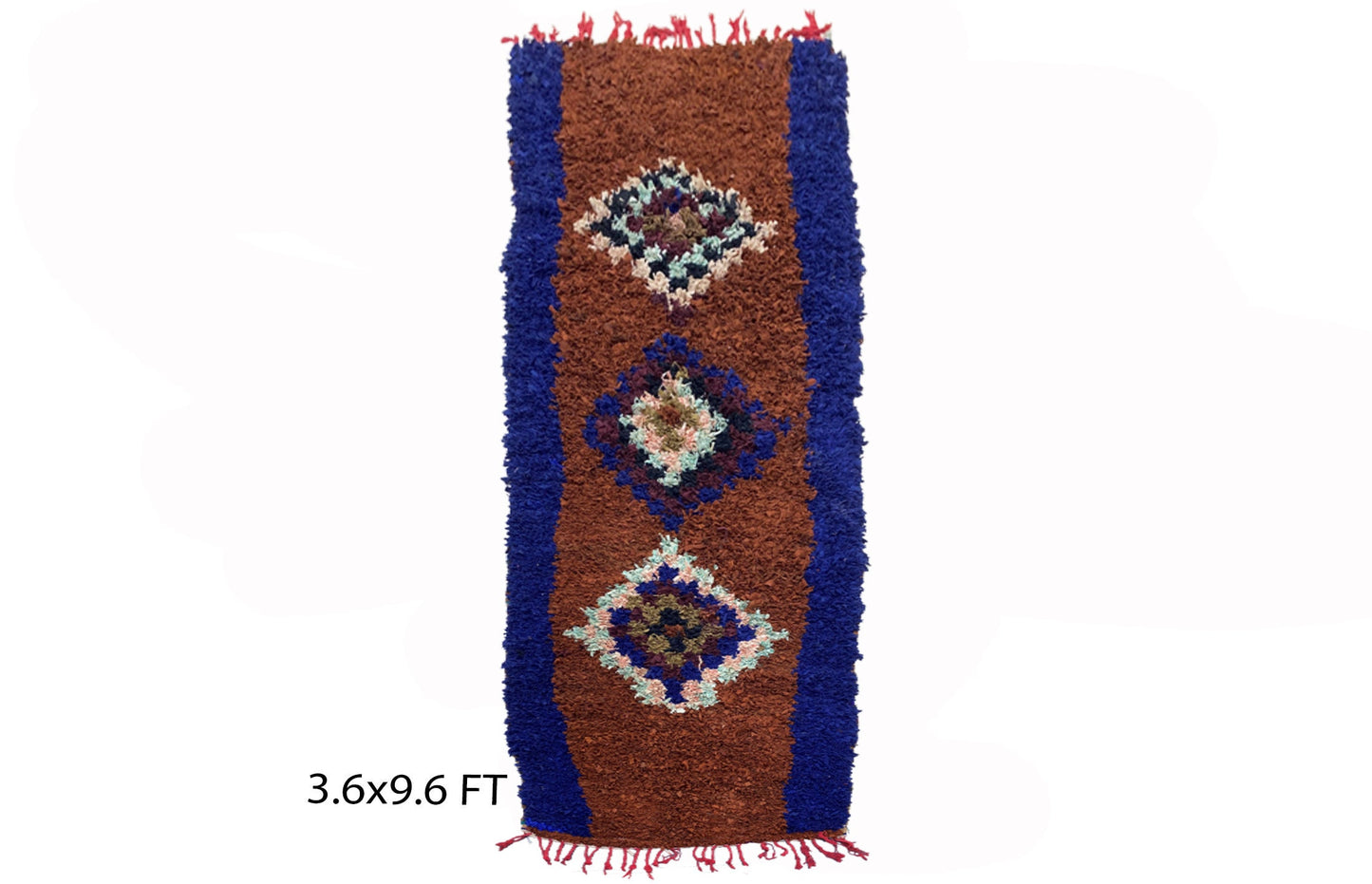 Vintage Moroccan 4x10 runner rug, Narrow diamond rug runner.