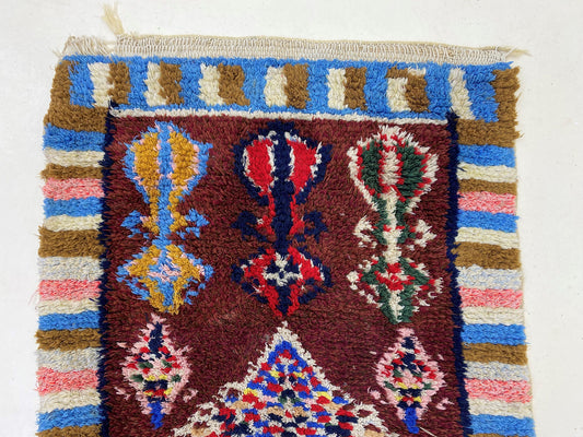Long colorful area 3x7 rug, vintage Moroccan rug.
