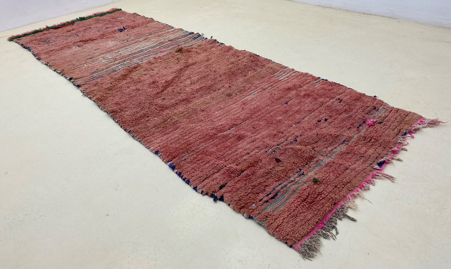 Berber solid pink 3x9 runner rug, long Moroccan rug runner.