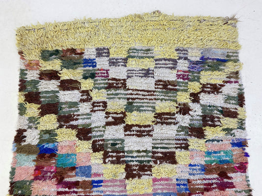 Tapis à carreaux marocain 2,5x9, tapis de couloir vintage coloré.