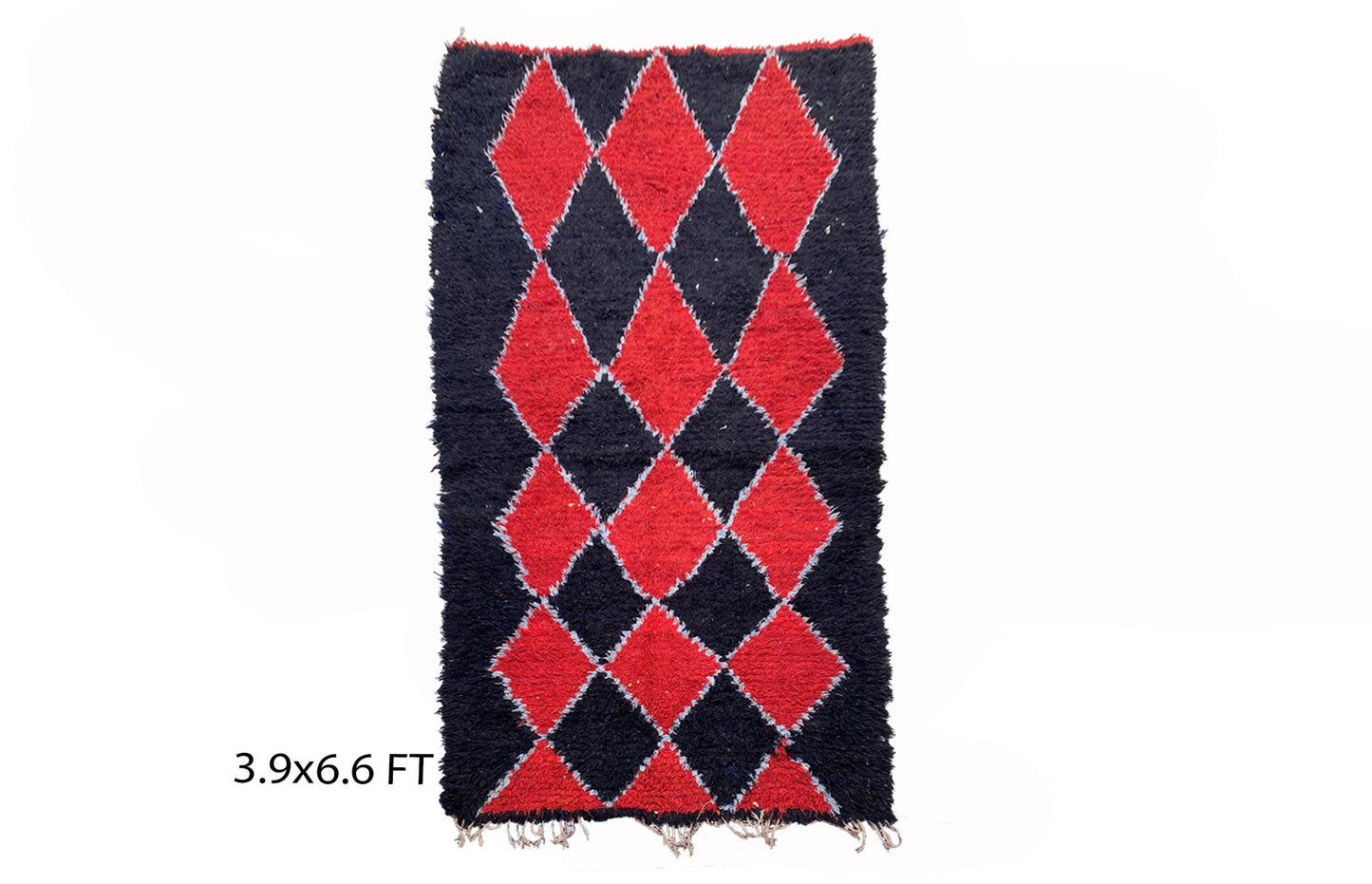 Moroccan Black and Red 4x7 rugs, diamond vintage rug.