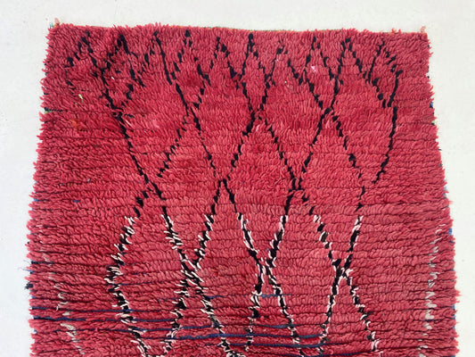 Vintage grid red 3x9 rug runner, long Moroccan runner rug.