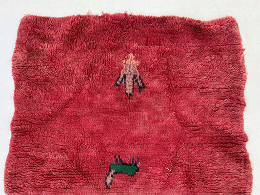 Small Moroccan vintage rug 3x6, solid red area rugs.