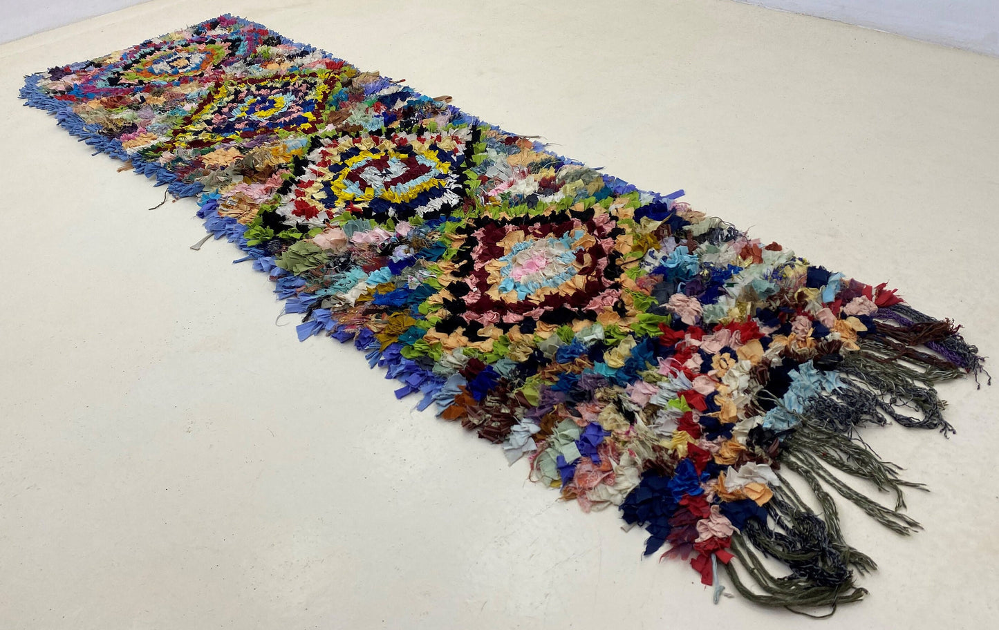 Long colorful Diamond runner rug 9x3, Moroccan Berber rugs runner.
