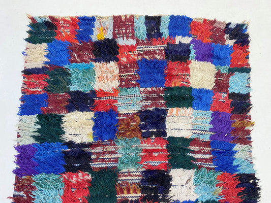 Checkered colorful runner rugs 3x8, Moroccan Berber rug runner.