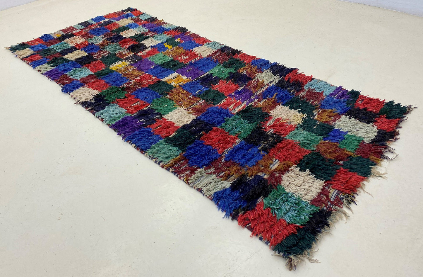 Checkered colorful runner rugs 3x8, Moroccan Berber rug runner.