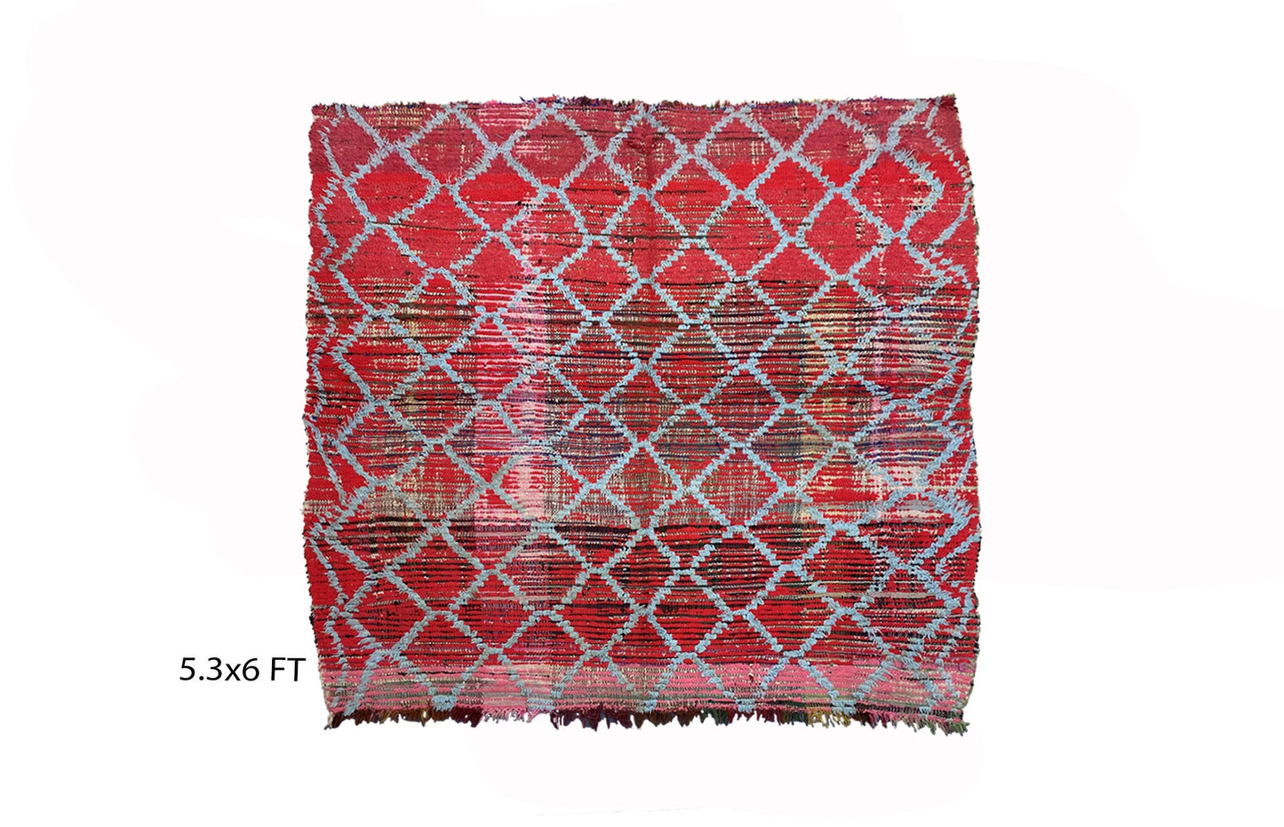 Moroccan grid red area rug 5x6, Vintage Berber red rugs.