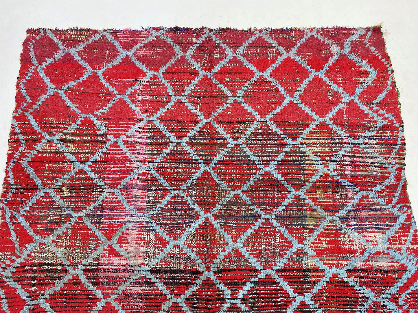 Moroccan grid red area rug 5x6, Vintage Berber red rugs.