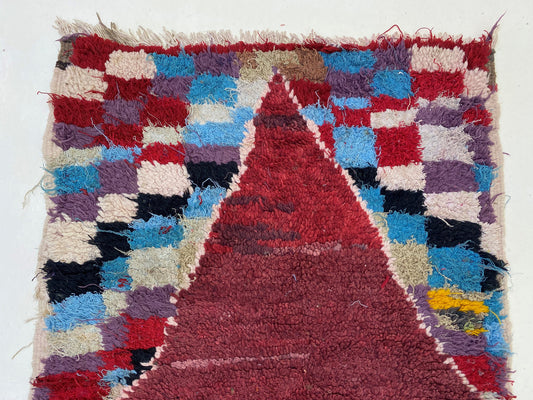Small Moroccan area rug 3x6, vintage colorful Berber rugs.