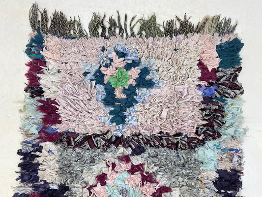 Vintage diamond runner rug 3x8.5, Moroccan colorful rug runner.