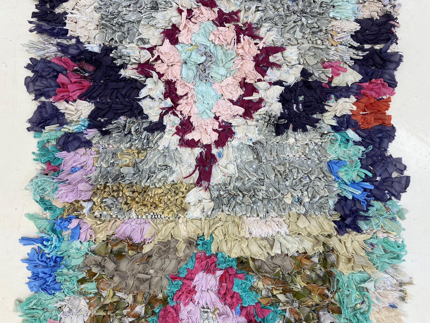 Vintage diamond runner rug 3x8.5, Moroccan colorful rug runner.