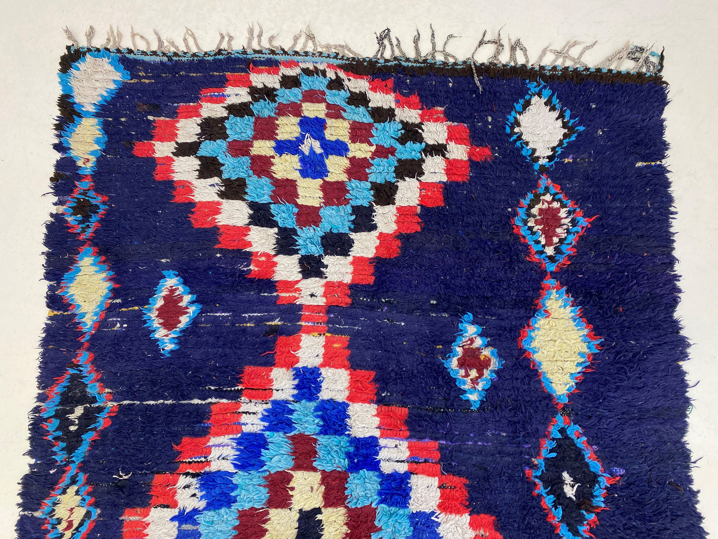 Large diamond Moroccan rug 5x11, vintage colorful area rugs.
