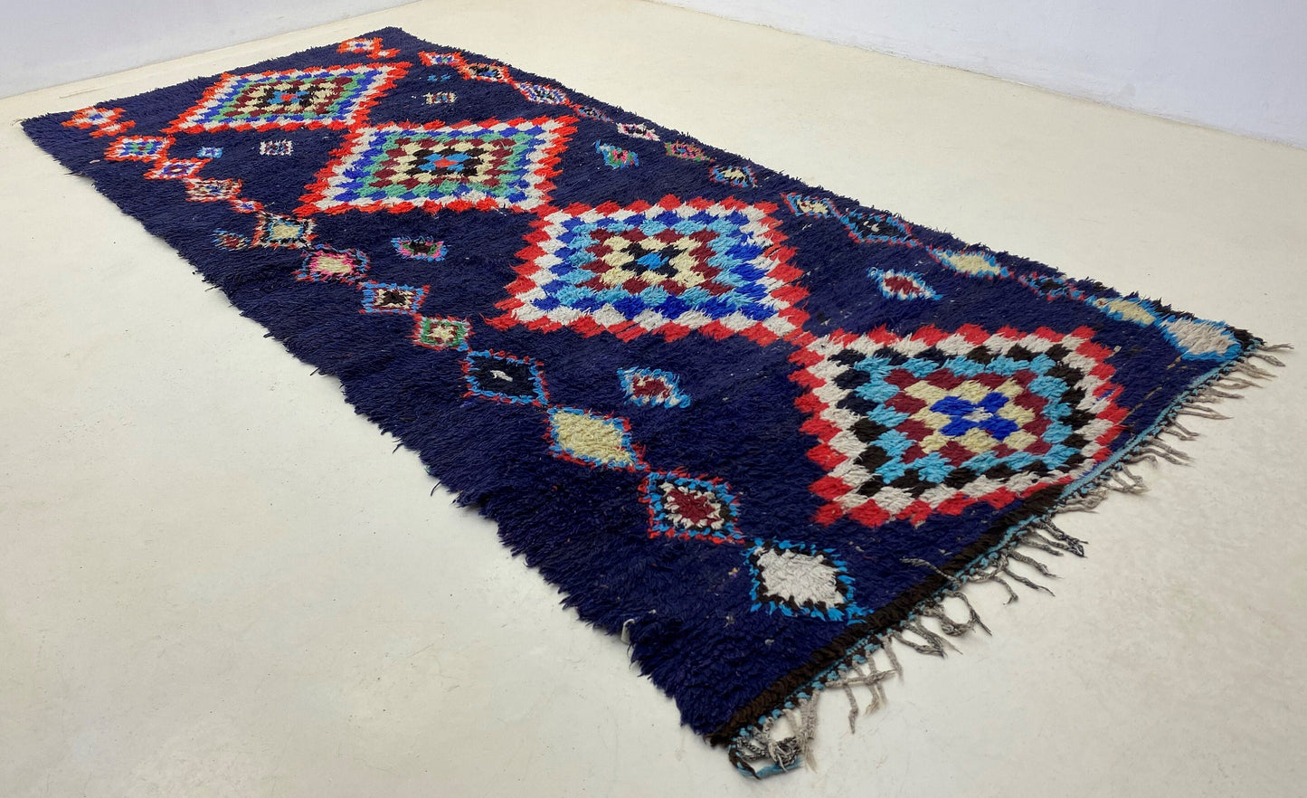 Large diamond Moroccan rug 5x11, vintage colorful area rugs.