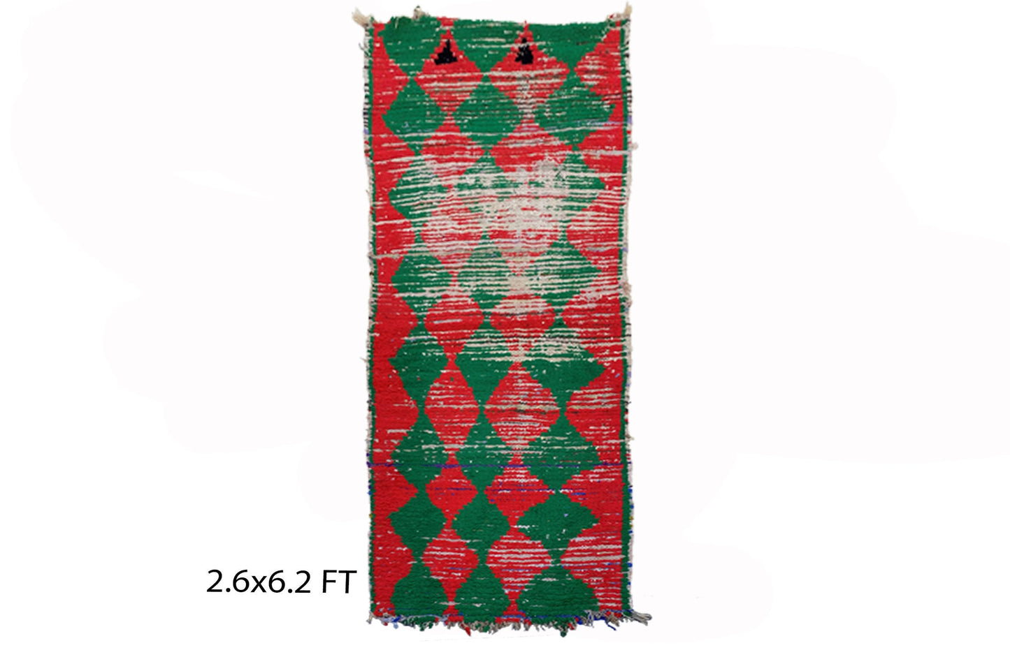 Small diamond area 3x6 rug, green and red vintage rugs.