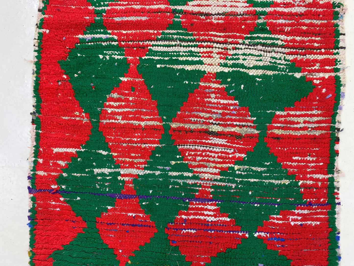 Small diamond area 3x6 rug, green and red vintage rugs.