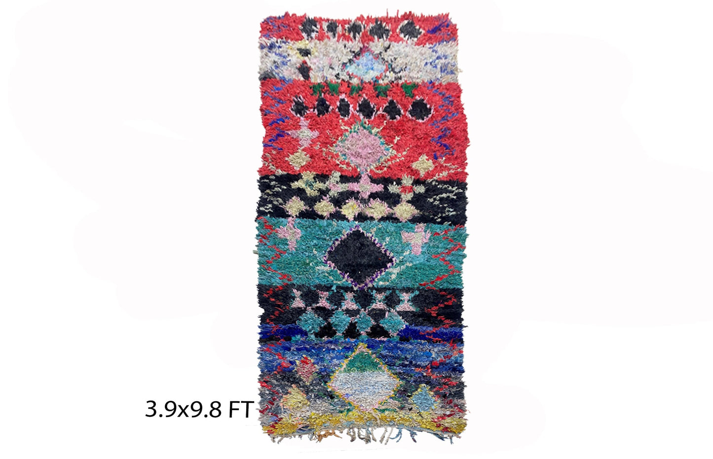 Vintage Moroccan runner rug 4x10, colorful Berber rug runner.