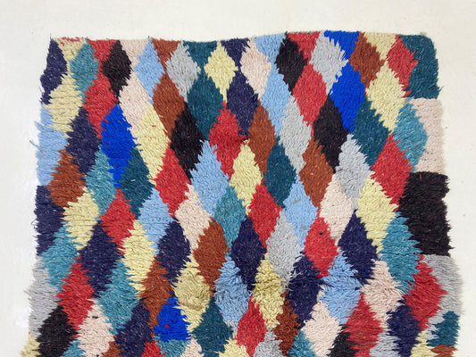 Moroccan diamond area rug 3x6, small vintage colorful rug.