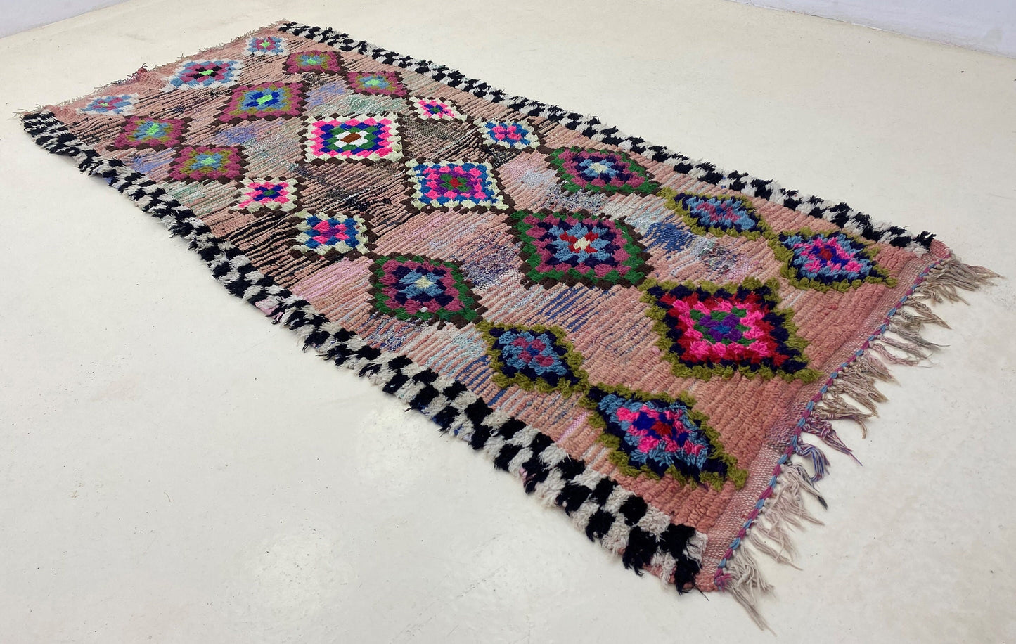 Moroccan diamond runner rug 3x8, Berber colorful rug runner.