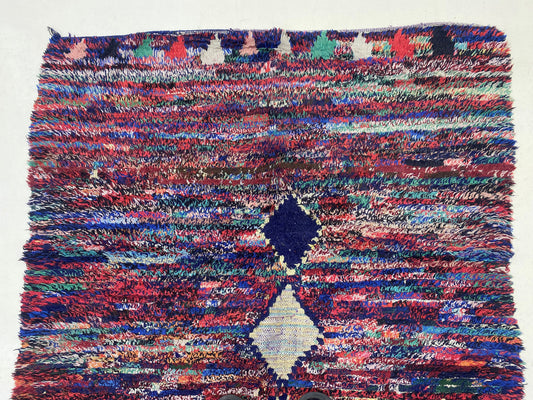 Vintage handwoven area rugs 5x5, Moroccan Berber colorful rug.