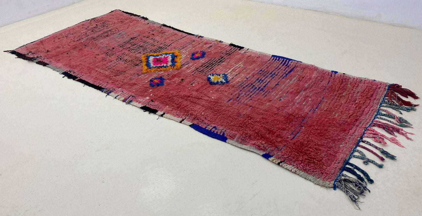 Narrow Moroccan runner rugs 9x4, Berber vintage rug runner.