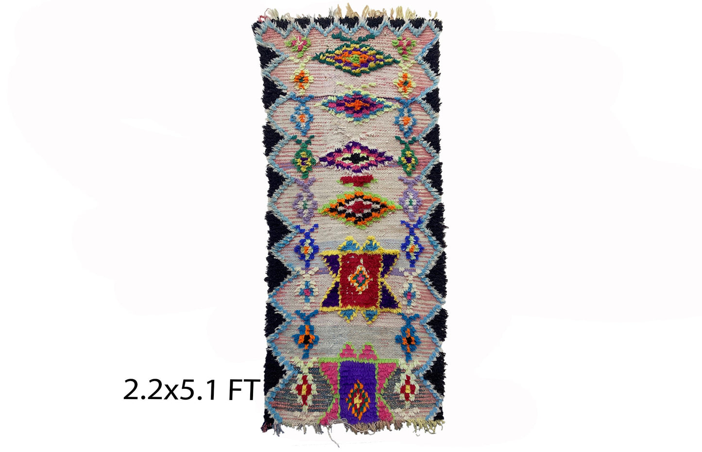 Small Moroccan colorful rug 2x5, Berber vintage rug.
