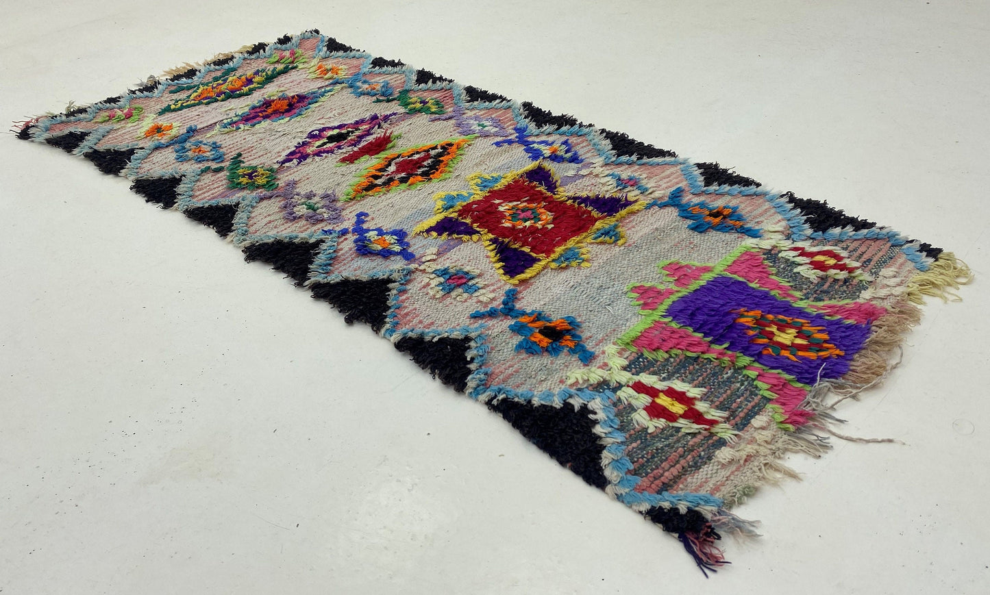 Small Moroccan colorful rug 2x5, Berber vintage rug.