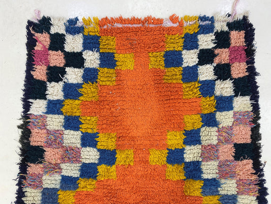 Small Berber Moroccan runner rug 3x6, vintage colorful rug runner.