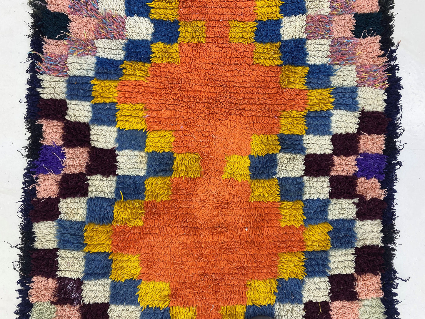 Small Berber Moroccan runner rug 3x6, vintage colorful rug runner.