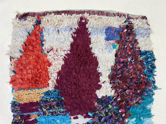 Small colorful diamond rug 3x6, vintage Berber rugs.