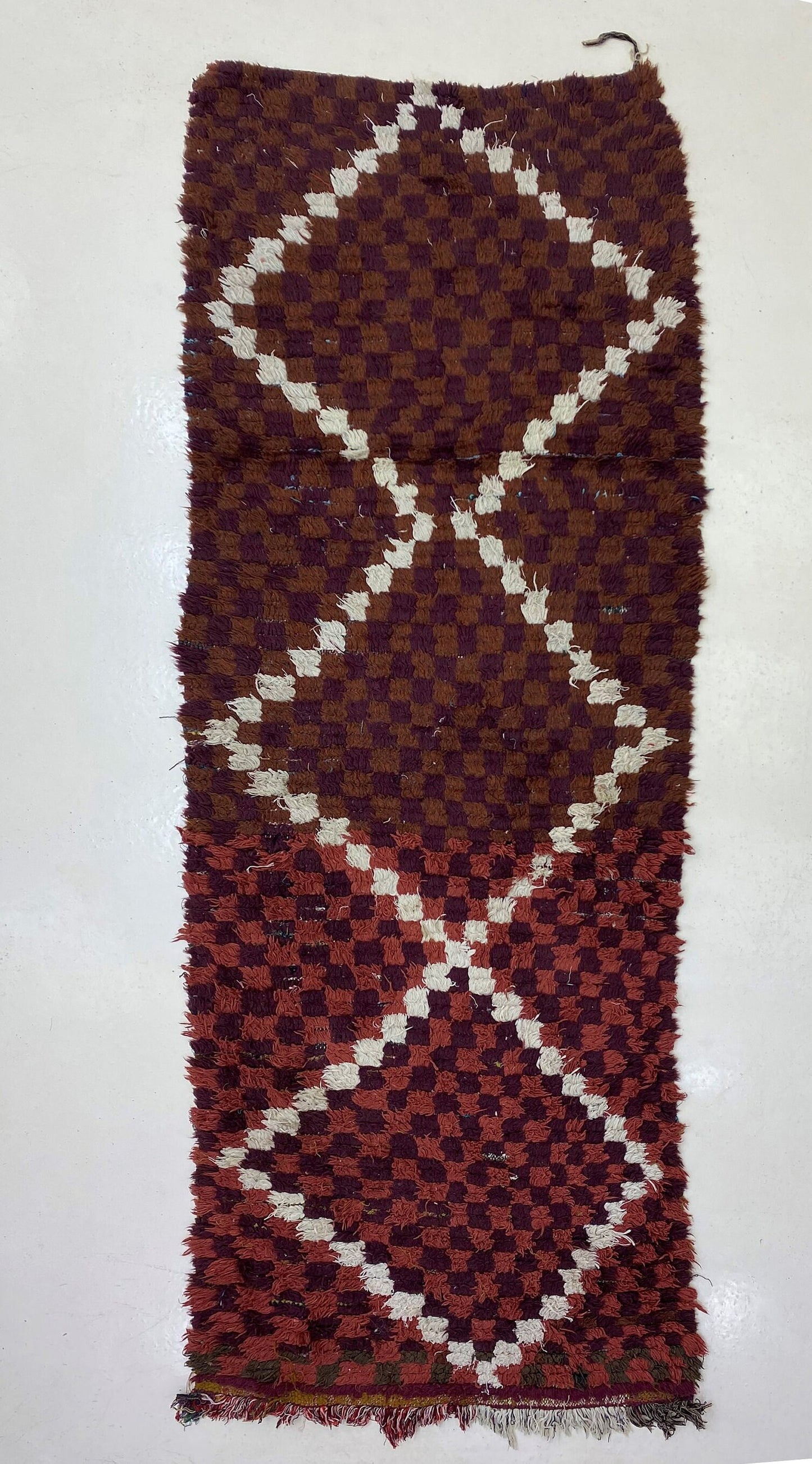 Moroccan checkered runner rug 3x9, vintage Berber rug runner.