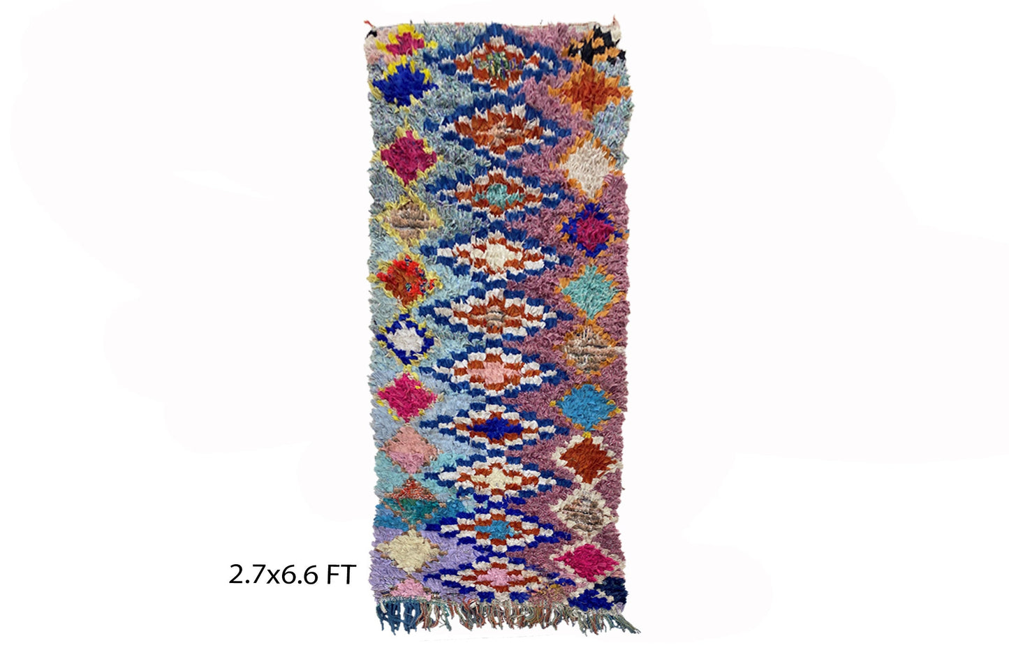Moroccan vintage rug 3x7, diamond Berber colorful rug.