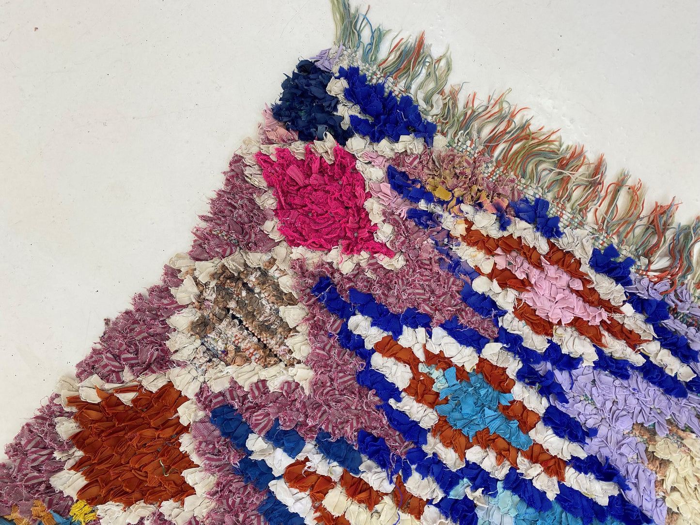 Moroccan vintage rug 3x7, diamond Berber colorful rug.