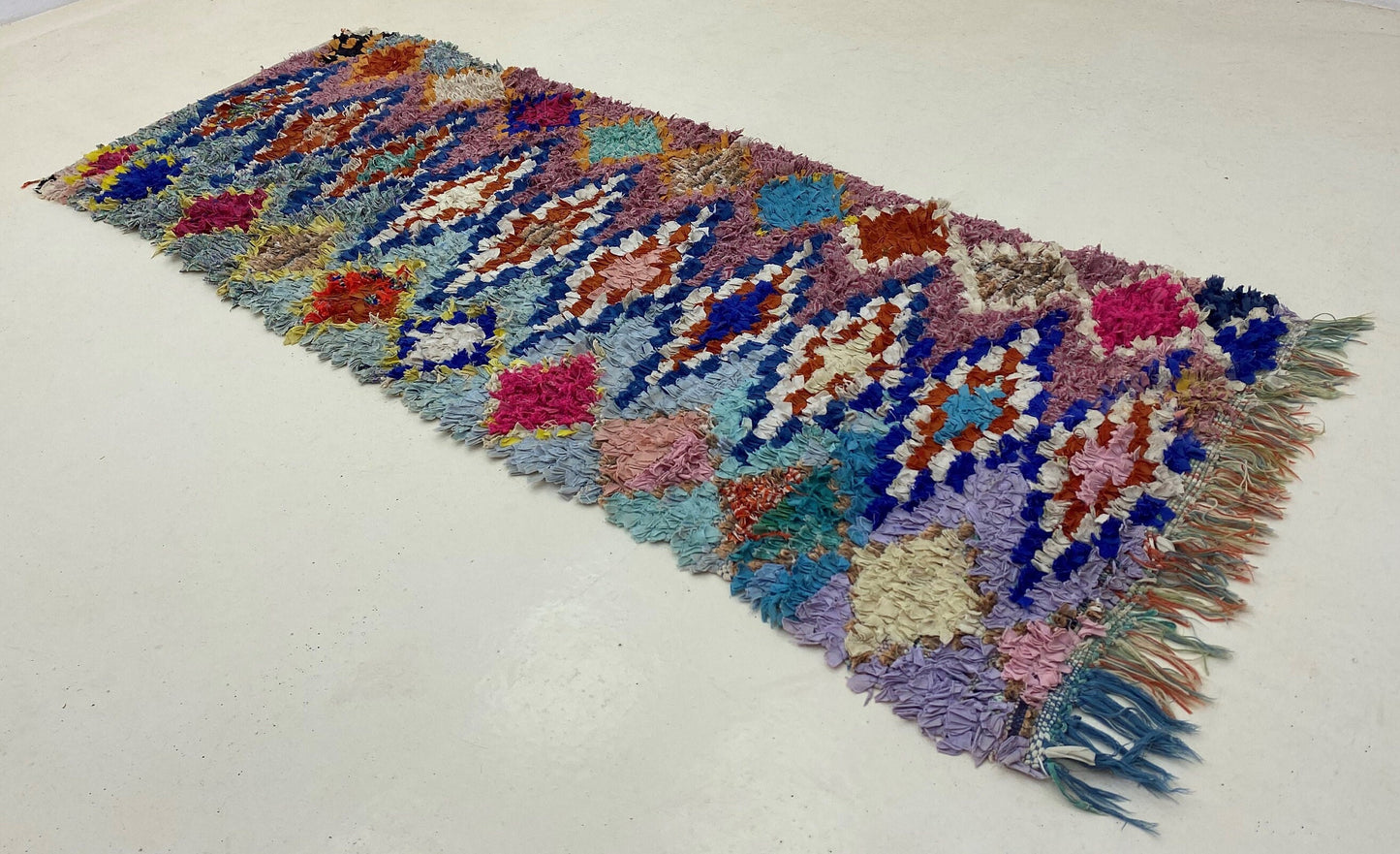 Moroccan vintage rug 3x7, diamond Berber colorful rug.