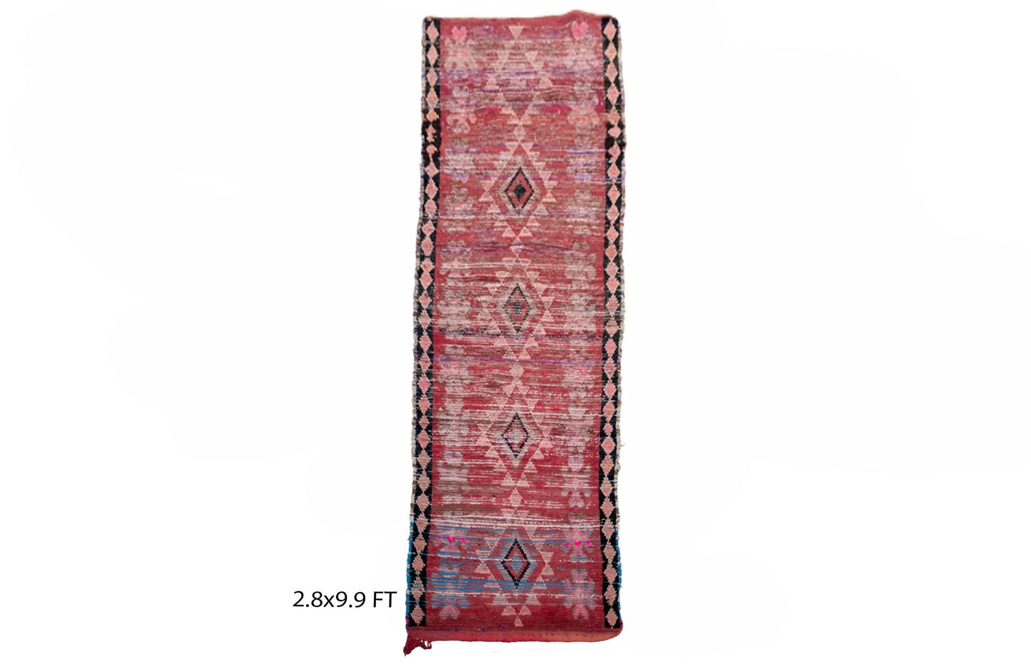 faded woven runner rug, Moroccan vintage rug runner 3x10.
