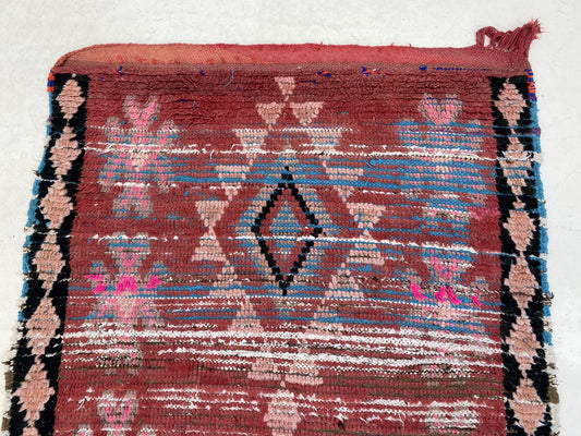 faded woven runner rug, Moroccan vintage rug runner 3x10.