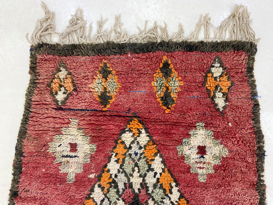 Vintage diamond rug runner 3x8, Long Moroccan runner rug.