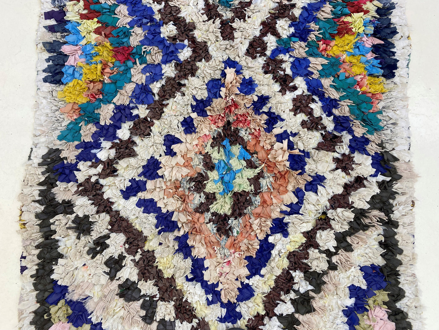 Checkered Boucherouite area rug 4x6, vintage Berber rug.