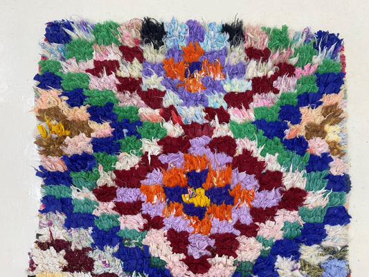 Moroccan vintage runner rug 3x6, checkered small runner rug.