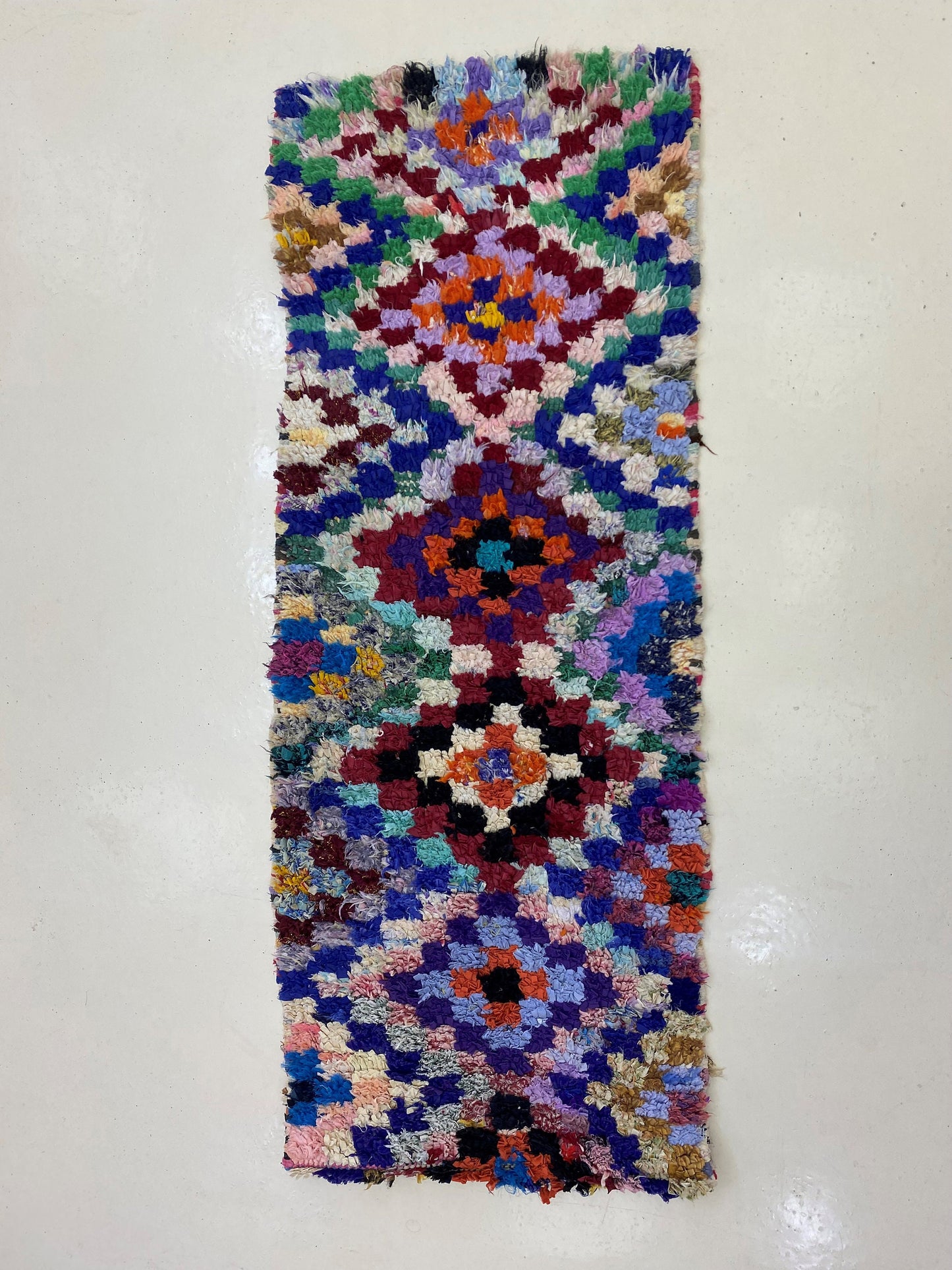 Moroccan vintage runner rug 3x6, checkered small runner rug.